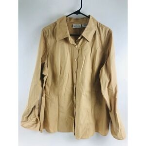 Basic Editions Shirt Women's Size 20W Brown Tan Long Sleeve Button Up Vintage